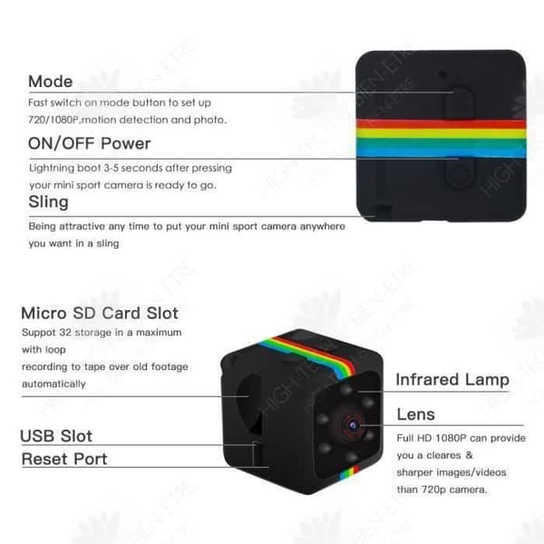 HTBE® SQ11 HD nattsynskamera inbyggt batteri USB-laddning 1080P utomhussport liten kamera A9 mini videobandspelare