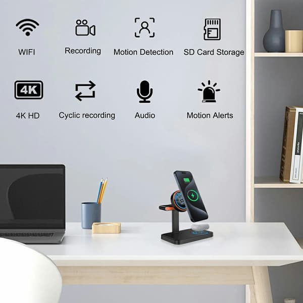 3i1 overvågningskamera Kamera Magnetisk trådløs oplader WiFi 1080P 15W