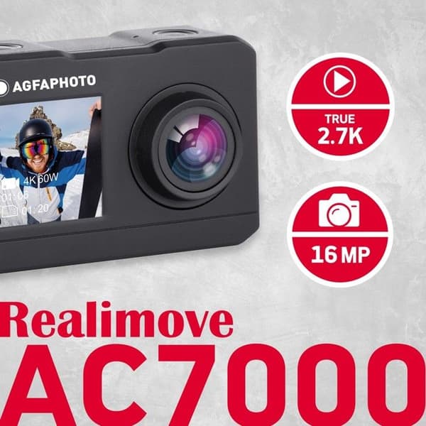 Sportkamera - AGFA FOTO - AC7000BK - Vattentät upp till 30m - 4K 30fps - Dubbel WIFI-skärm