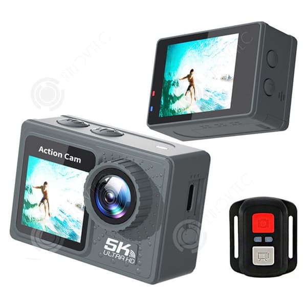 Actionkamera 5K30FPS 24MP Wifi med 64G minneskort vattentät upp till 30m 1050mA batteri bildstabilisering utomhus