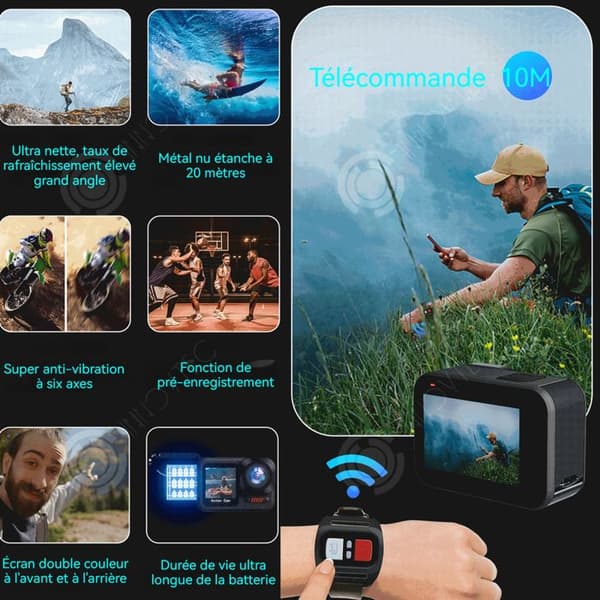INN Actionkamera 4K60FPS HD 48MP Wifi dubbla skärmar fram och bak 1350mAh metall naken vattentät upp till 20 meter stötsäker