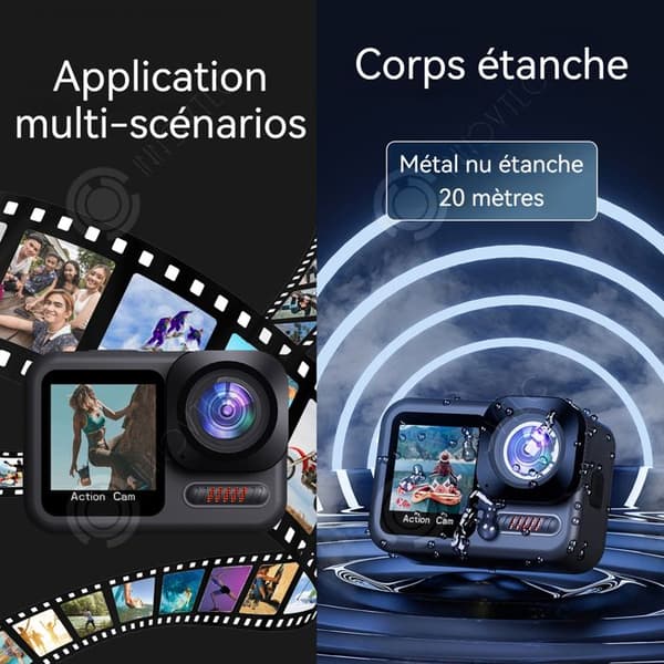 INN Actionkamera 4K60FPS HD 48MP Wifi dubbla skärmar fram och bak 1350mAh metall naken vattentät upp till 20 meter stötsäker