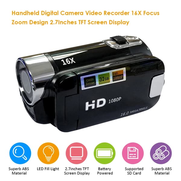 Digital kamera videoinspelare, 16X zoom, 1080P upplösning,svart