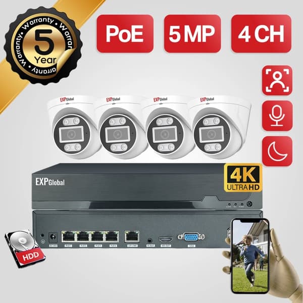 5MP POE CCTV -kamerajärjestelmä, 4 kanavan videotulo, infrapuna-yönäkö,4CH 4 Kupolikamera, 1T