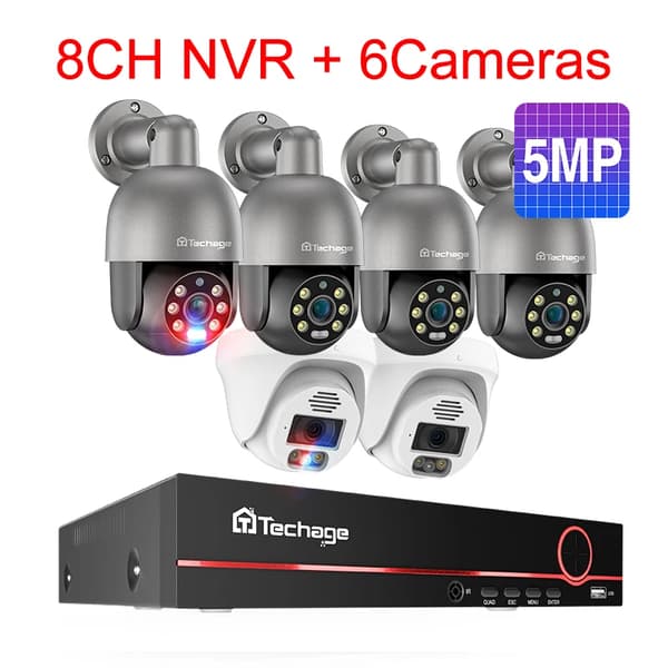 Techage Kamerasystem, 8CH NVR, Fullfärgsnattseende,1T, 5MP 8CH 6Kamera B
