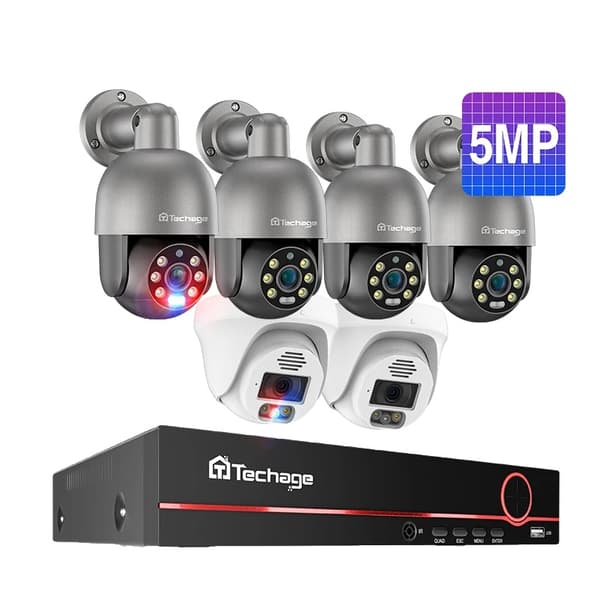 Techage Kamerasystem, 8CH NVR, Fullfärgsnattseende,1T, 5MP 8CH 6Kamera B