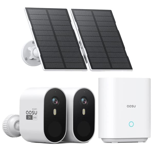 AOSU Solarsäkerhetskamerasystem, 2K-upplösning, 166° ultrabredvinkellins,EU-kontakt, 2st