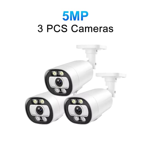 Overvågningskamera, 5MP video kvalitet, AI menneskedetektion, IP66 vandtæt,3PCS 5MP POE KAMERA