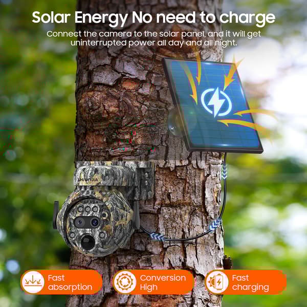 Solenergidriven 8MP-kamera, 12X zoom, dubbla anslutningsalternativ,8MP ZOOM WIFI 128GB