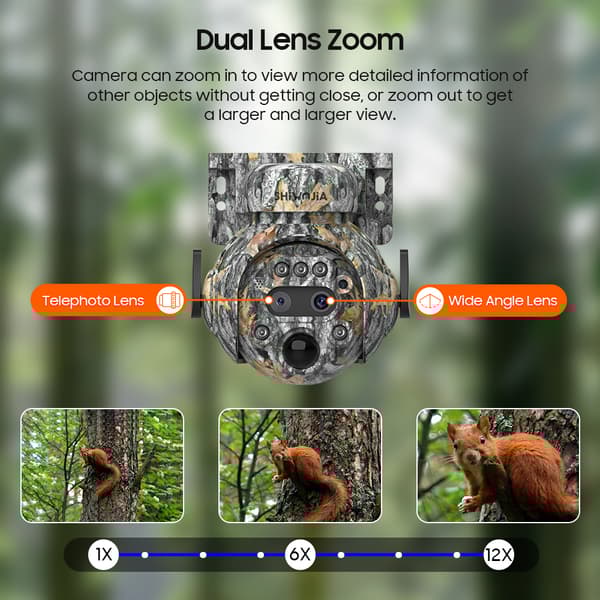 Solenergidriven 8MP-kamera, 12X zoom, dubbla anslutningsalternativ,8MP ZOOM WIFI 128GB