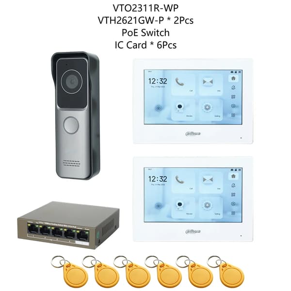 IP Video Intercom Kit, flerspråkigt stöd, RFID-kortlåsning, 1 Dörrklocka 2 Skärm