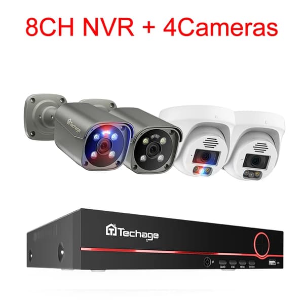 POE Sikkerhedskamera System, Ultra HD 4K, Ansigtsgenkendelse, , 3T, 8CH NVR and 4 Camera