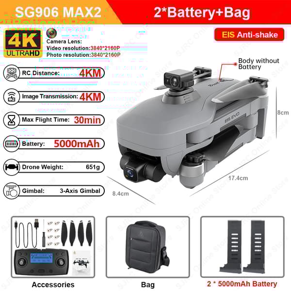 4K HD Kameradrone, 3-akset Gimbal, 30 Minutters Flyvetid,906MAX2 2B Taske