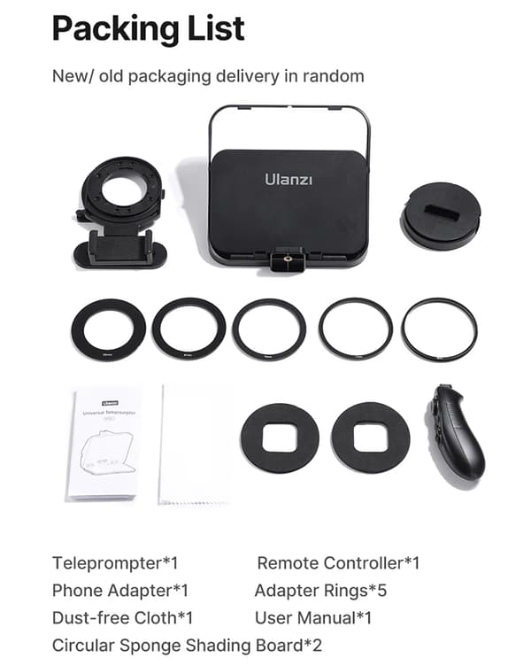 Portabel Mini Teleprompter, Universal Adapter Rings, Perfekt för Smartphones & DSLR-kameror,RT02