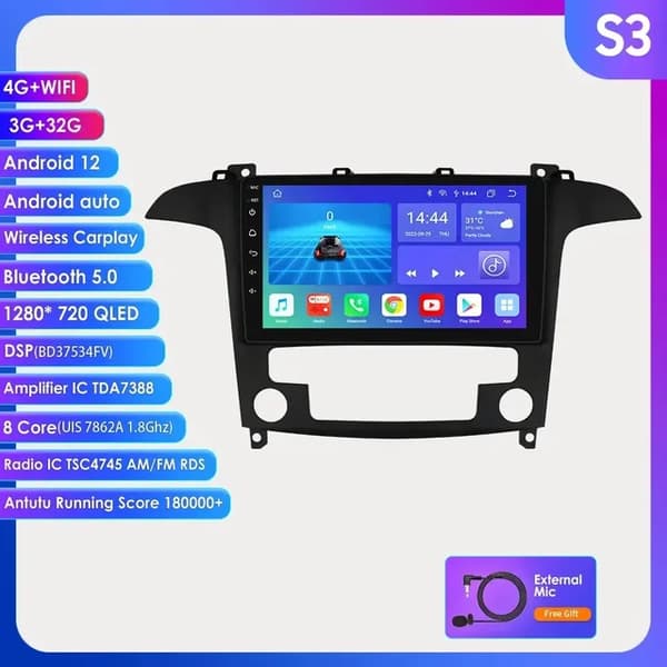 Bil Stereo Android Radio, Multimedie Videoafspiller, GPS Auto Android, S3-8CORE