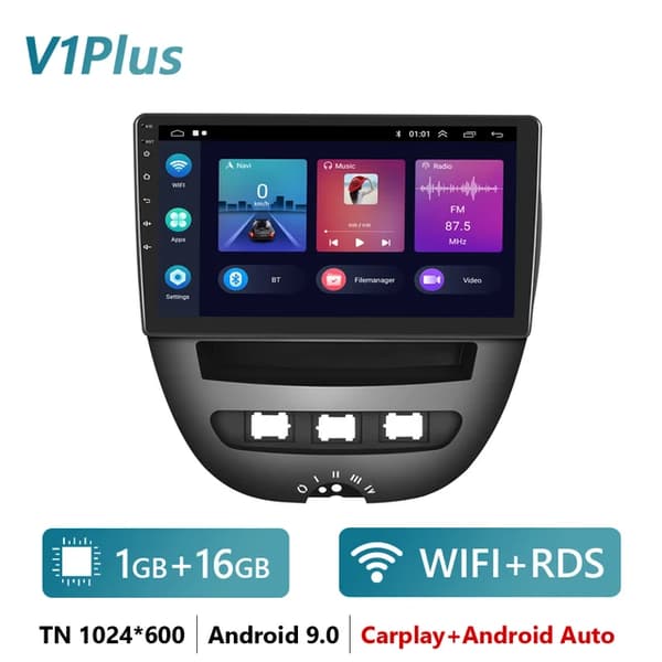 Android bil stereo, GPS navigation, Carplay integration, 1 16G med Carplay