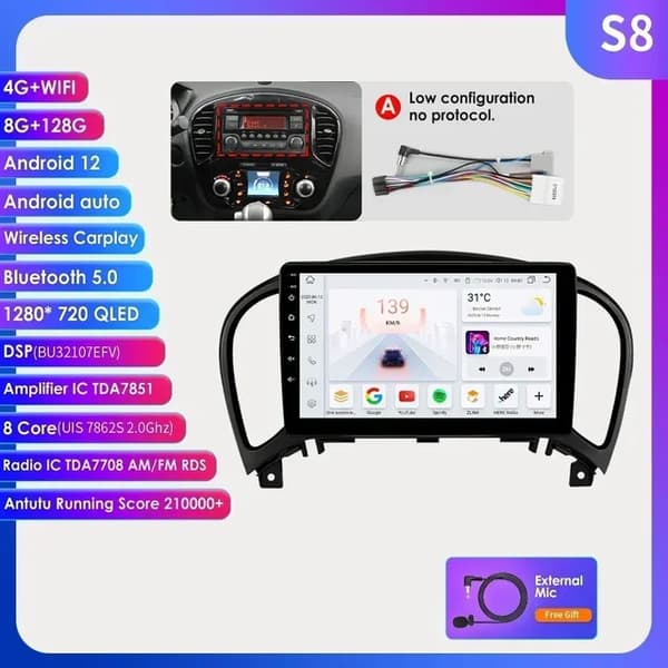 Bilradio, Android 12, Carplay, S8-8G 128G-8core-4GA