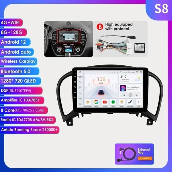 Bilradio, Android 12, Carplay, S8-8G 128G-8core-4GB