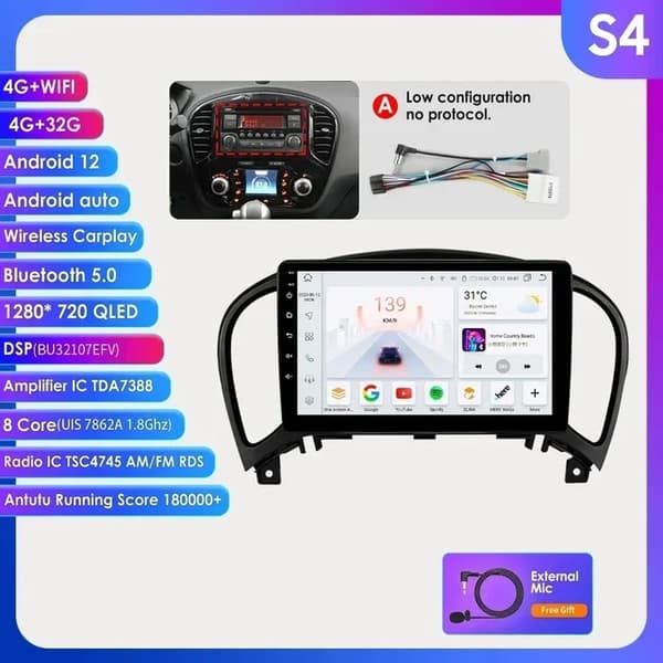 Bilradio, Android 12, Carplay, S4-4G 32G-8kärnor-4GA