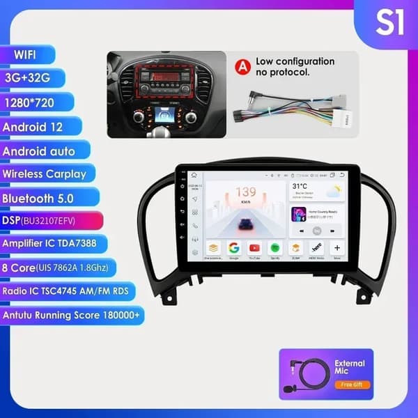 Auton radio, Android 12, Carplay, S1-3G 32G-8cores-A