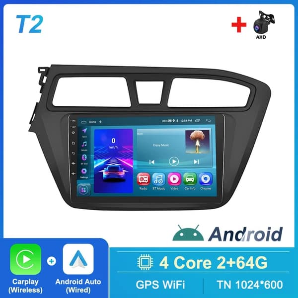 Carplay Android Autoradio, Carplay-yhteensopivuus, GPS-navigointi, T2 2 64G kamera