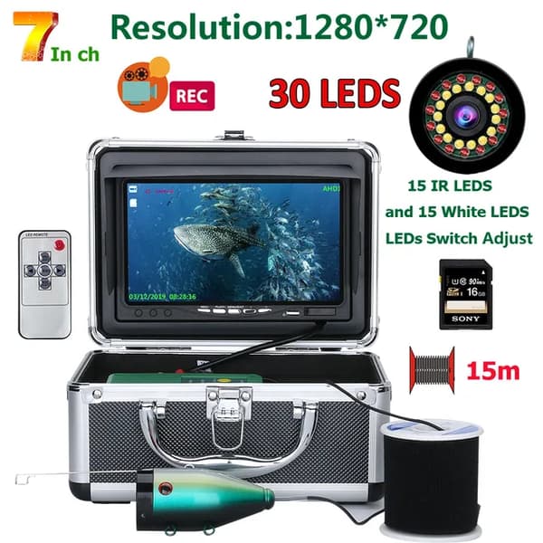 Vedenalainen kalakamera, 1080P resoluutio, valkoiset LED-valot ja IR-lamppu, G7AD-2L-15M
