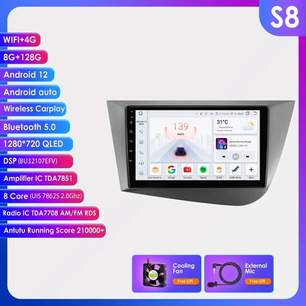 Auton monimedia soitin, Pro AI-ääni, Navigointi GPS, S8 (9 tuumaa 8G 128G)