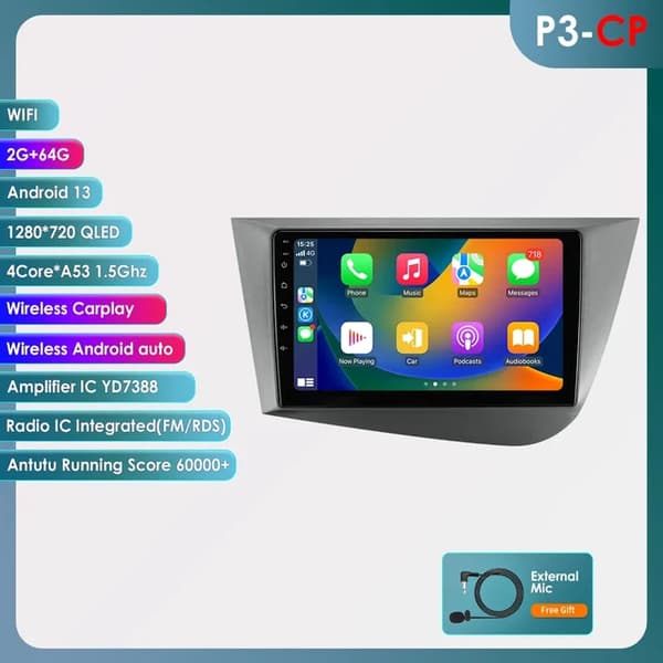 Bil Multimedia Afspiller, Pro AI Stemme, Navigation GPS, P3CP (9 tommer 2G 64G)