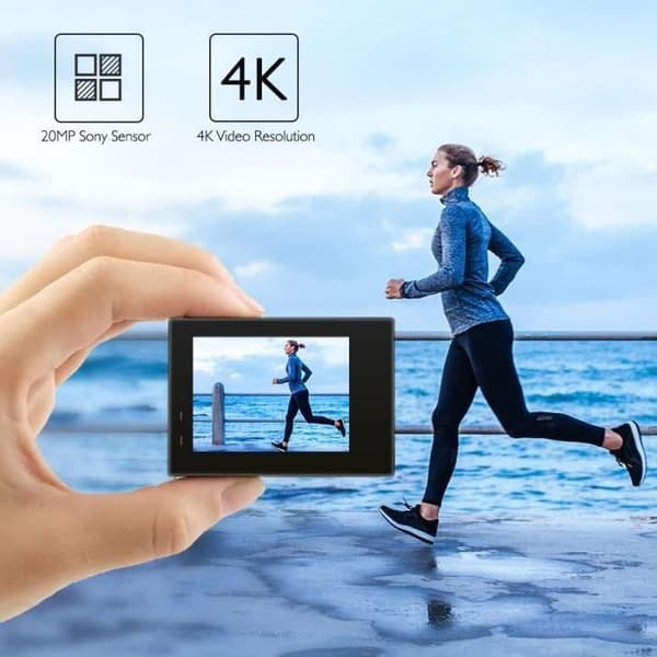 Kamera Sport AKASO Brave 4 Svart Vattentät 4K WiFi 20MP Actionkamera Sport Stabilizer Ultra HD LCD Skärm Bredvinkel 170 Grader