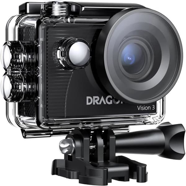 Dragon Touch Sportkamera 4K 30FPS 20MP Actionkamera Vattentålig WiFi Vidvinkel 170° med Ultra HD 2 Tum Skärm, Fjärrkontroll