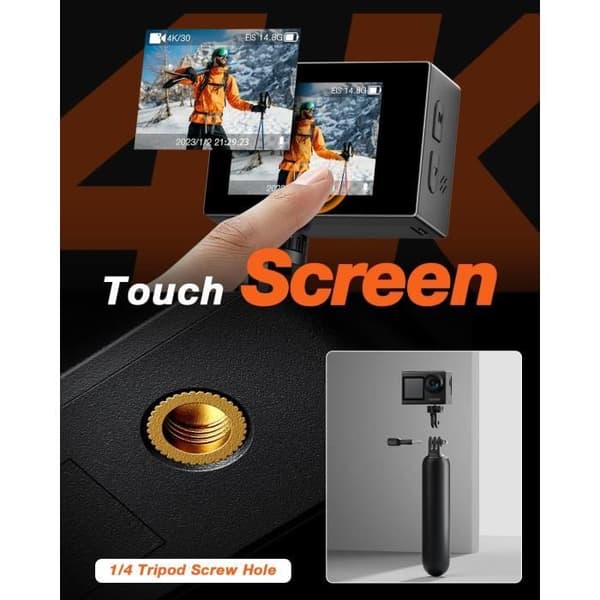 iZEEKER Kamera Sport 4K 24MP, Vattentät 40M, 4K Videokamera med EIS, Dubbelskärm Undervattenskamera, WiFi, Vloggkamera, 2X1350mAh