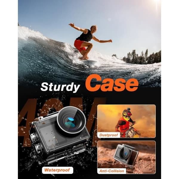 iZEEKER Kamera Sport 4K 24MP, Vattentät 40M, 4K Videokamera med EIS, Dubbelskärm Undervattenskamera, WiFi, Vloggkamera, 2X1350mAh