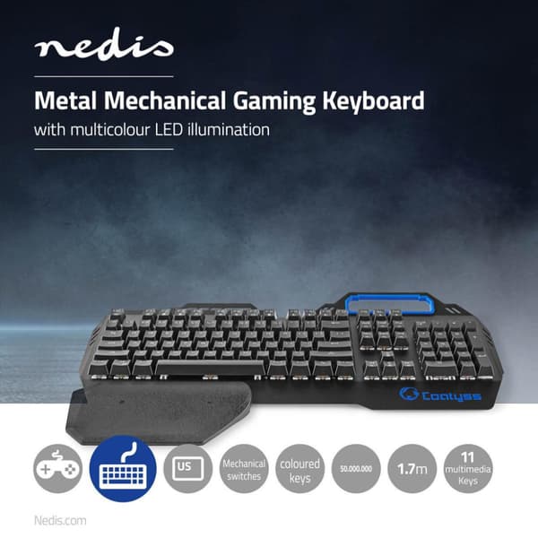 Nedis GKBD400BKUS Mekaniskt speltangentbord RGB Lighting US International Metal Design