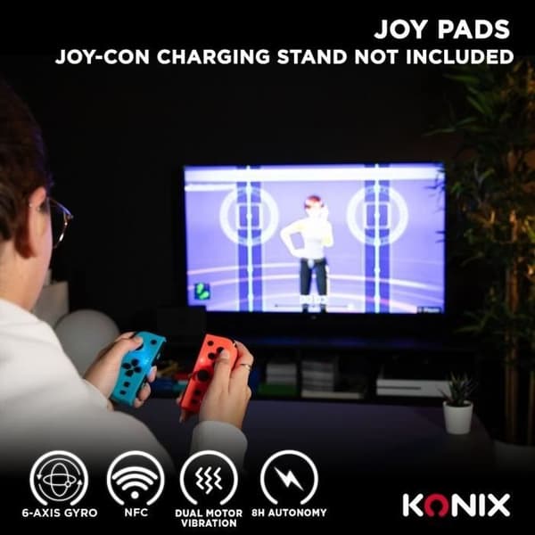 Joypads - Nintendo Switch og Switch OLED - KONIX - 8 timers batterilevetid - Vibrationsfunktion - Blå og rød