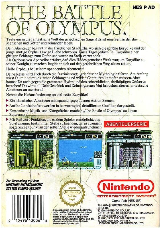 The Battle of Olympus - Nintendo 8-bit/NES - PAL B/SCN (BRUKT VARE)
