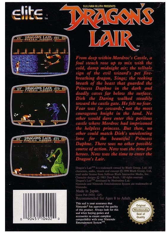 Dragons Lair - Nintendo 8-bit/NES - PAL B/SCN (BRUKT VARE)