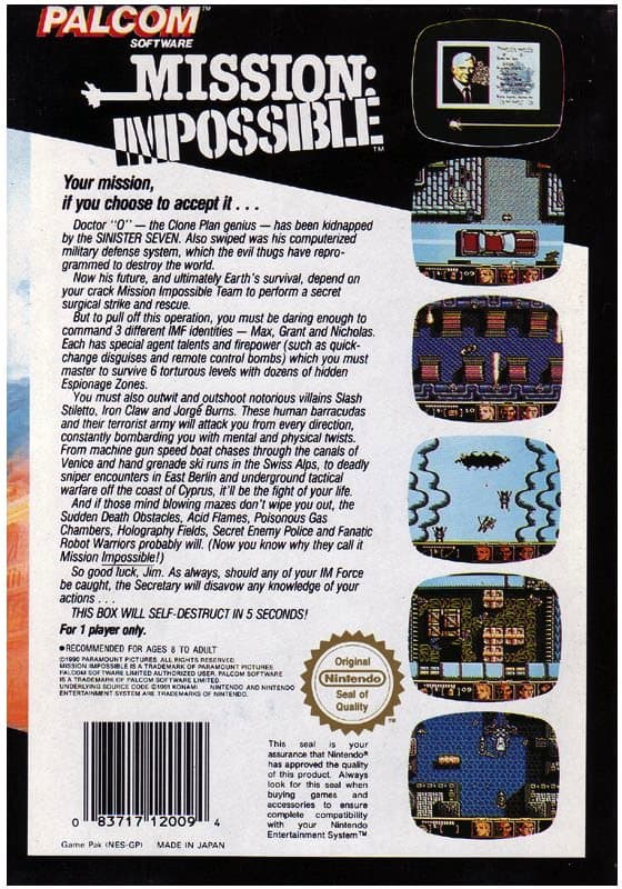 Mission Impossible - Nintendo 8-bit/NES - PAL B/SCN (BRUKT VARE)
