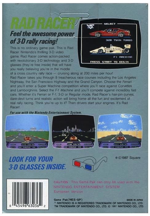 Rad Racer - Nintendo 8-bit/NES - PAL B/SCN (BRUKT VARE)