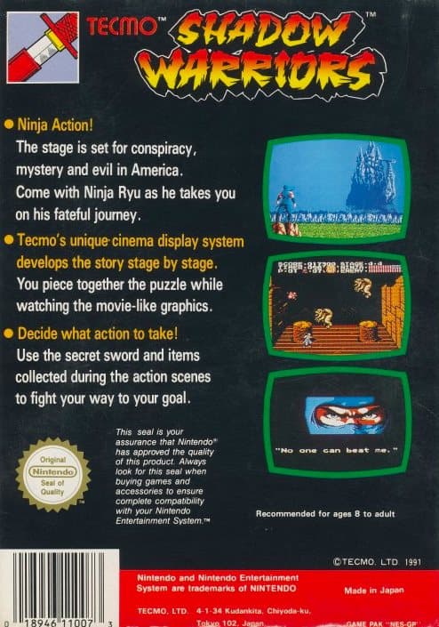 Shadow Warriors - Nintendo 8-bit/NES - PAL B/SCN (BRUKT VARE)