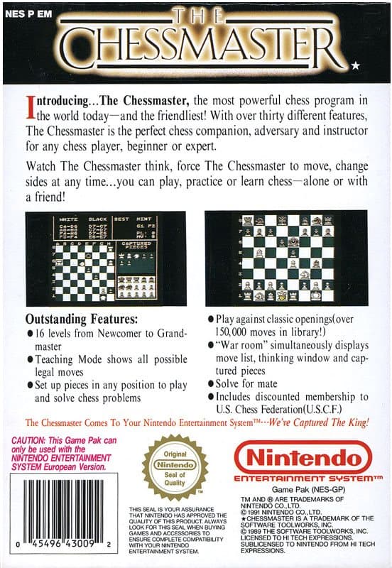 The Chessmaster - Nintendo 8-bit/NES - PAL B/SCN (BRUKT VARE)