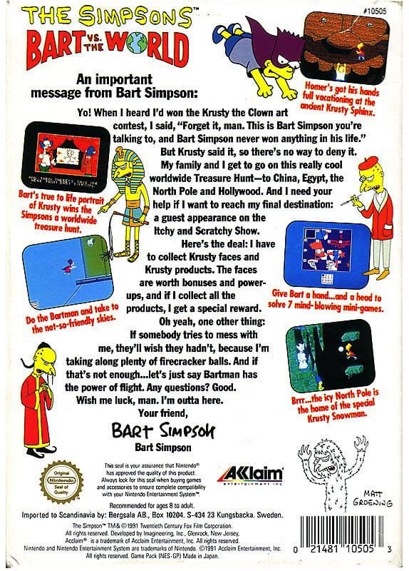 The Simpsons Bart vs. the World - Nintendo 8-bit/NES - PAL B/SCN (Begagnad)