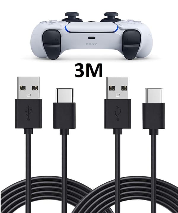 2-pack 3m 3 meter opladningskabel-til PS5 / Playstation 5 USB-C