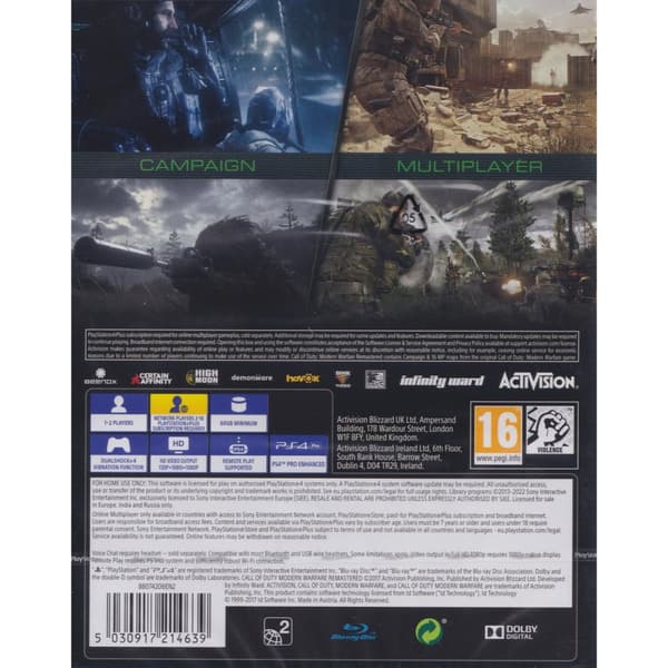 Call of Duty Modern Warfare Remastered Playstation 4 PS4