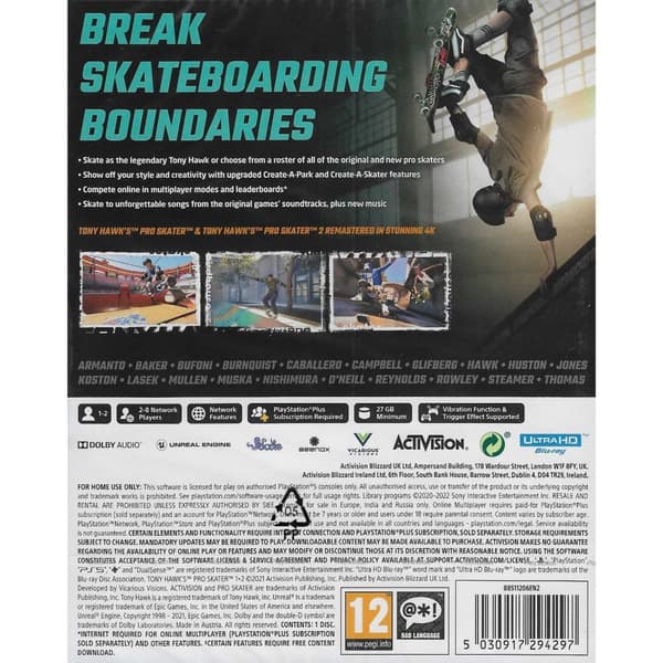 Tony Hawks Pro Skater 1 + 2 Playstation 5 PS5