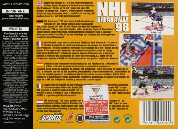 NHL Breakaway ´98 - Nintendo 64/N64 - PAL/EUR (BRUGT VARE)