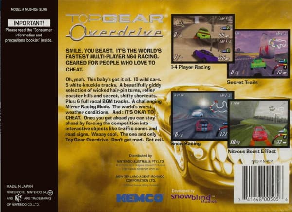 Top Gear Overdrive - Nintendo 64/N64 - PAL/EUR (BRUKT VARE)