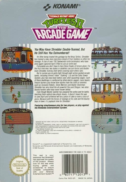 Teenage Mutant Hero Turtles II  The arcade game -  Nintendo 8-bit/NES - PAL B/SCN (BRUGT VARE)