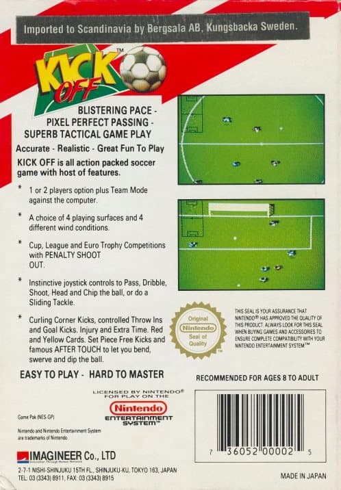 Kick Off - Nintendo 8-bit/NES - PAL B/SCN (BRUKT VARE)
