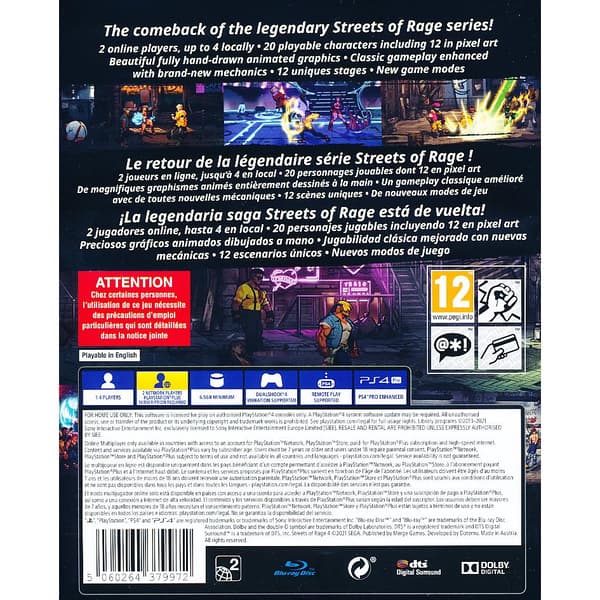 Streets of Rage 4 Anniversary Edition Playstation 4 PS4