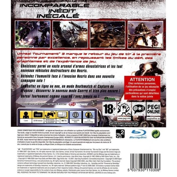 UNREAL TURNERING 3 / PS3 KONSOLSPEL- USED